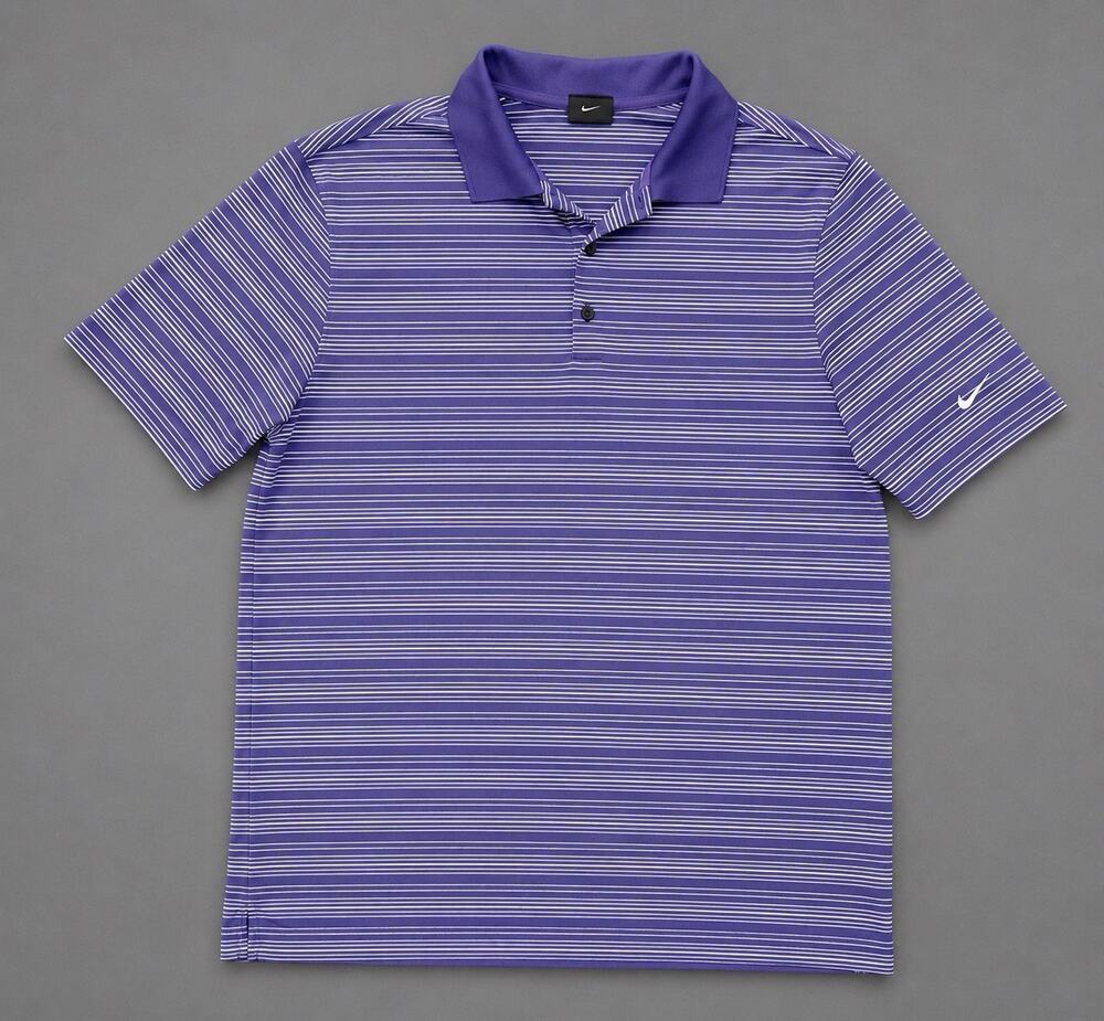 Nike Golf Men's Dri Fit Polo Size XL Purple/White Stripe Short Sleeve